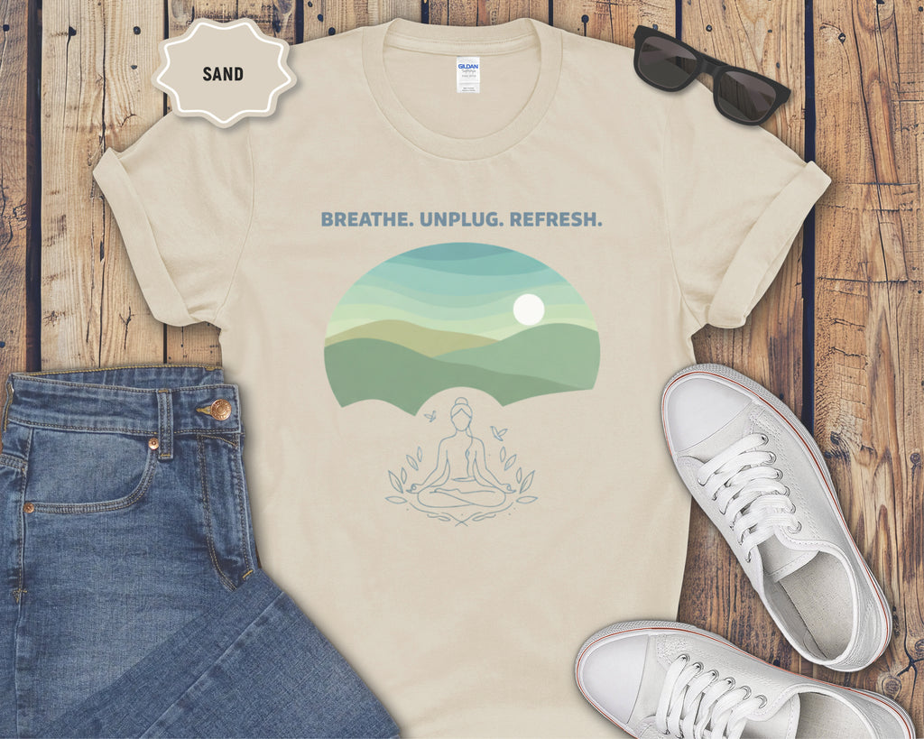 Breath. Unplug. Refresh. Mountain Graphic T-Shirt