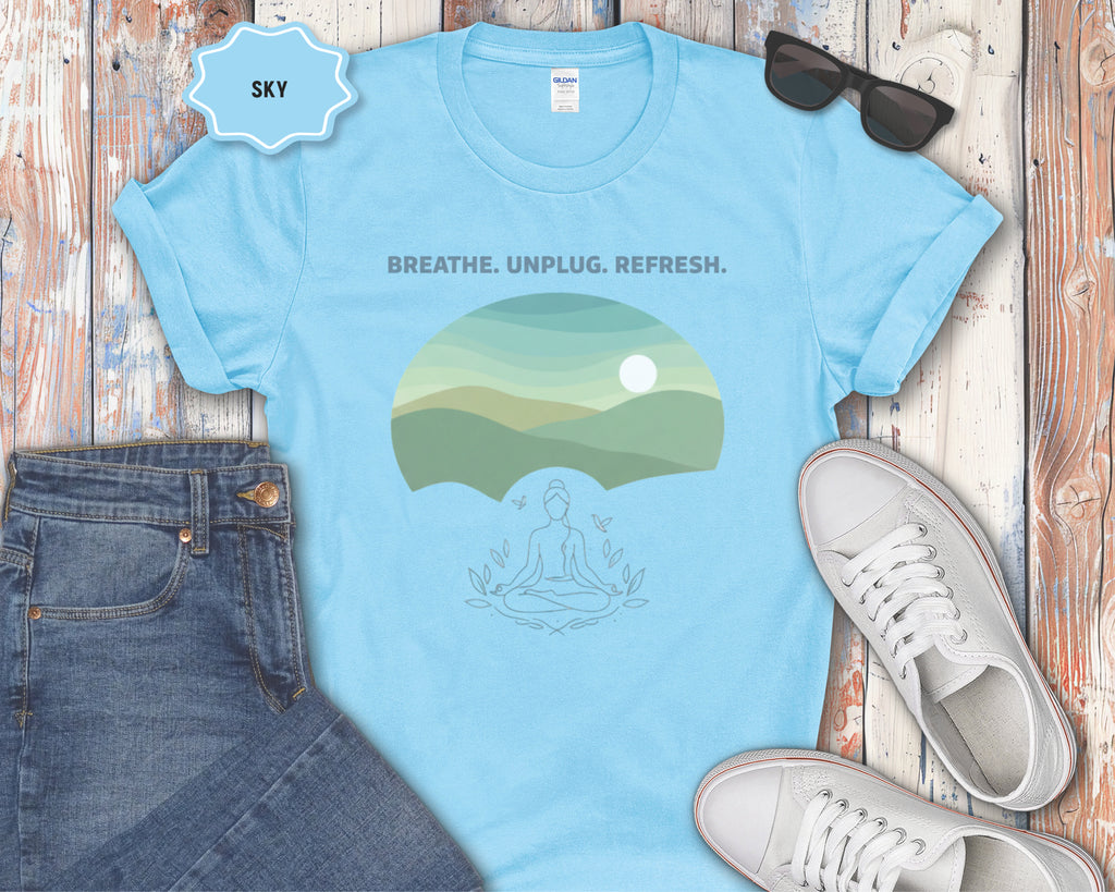 Breath. Unplug. Refresh. Mountain Graphic T-Shirt