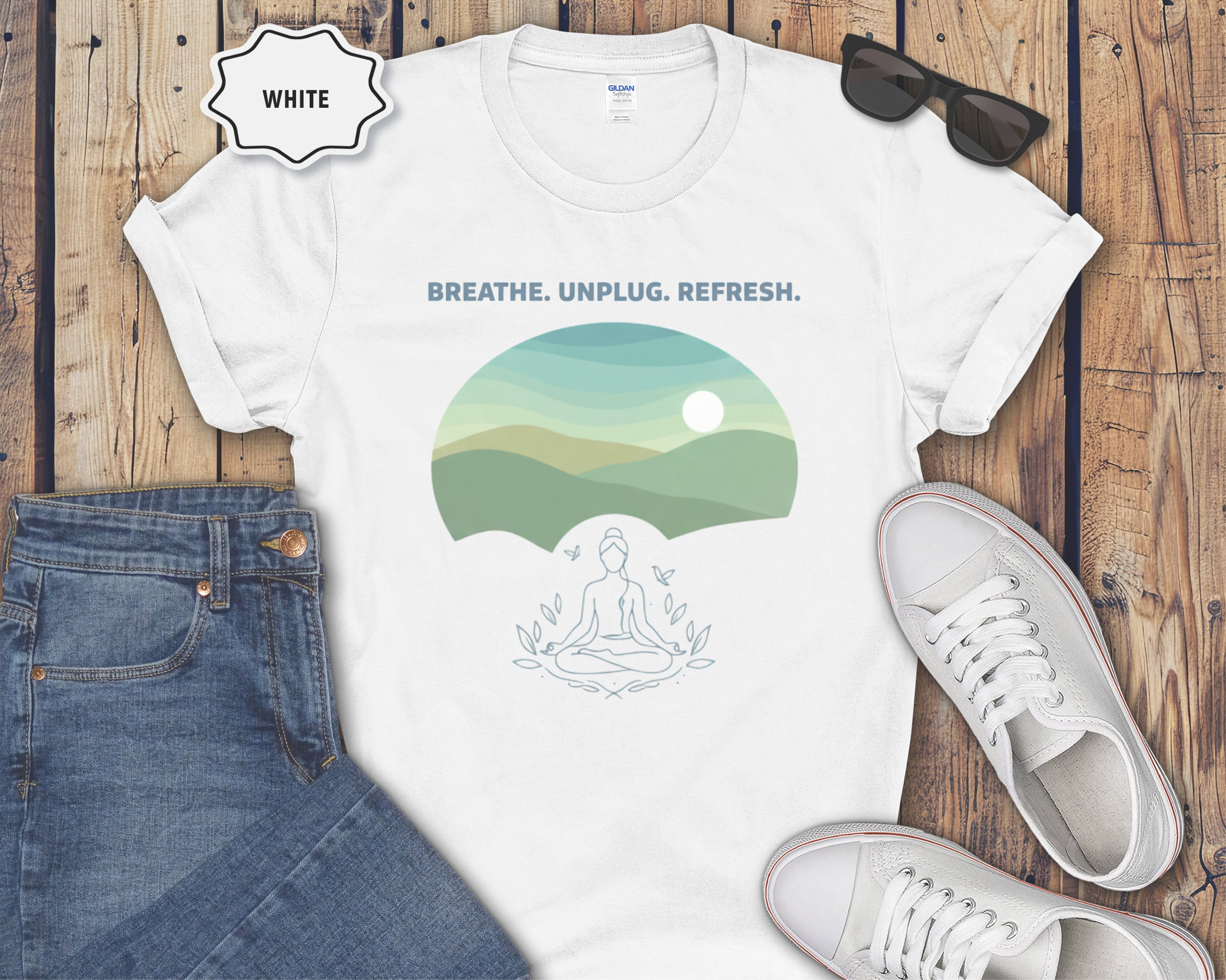 Breath. Unplug. Refresh. Mountain Graphic T-Shirt