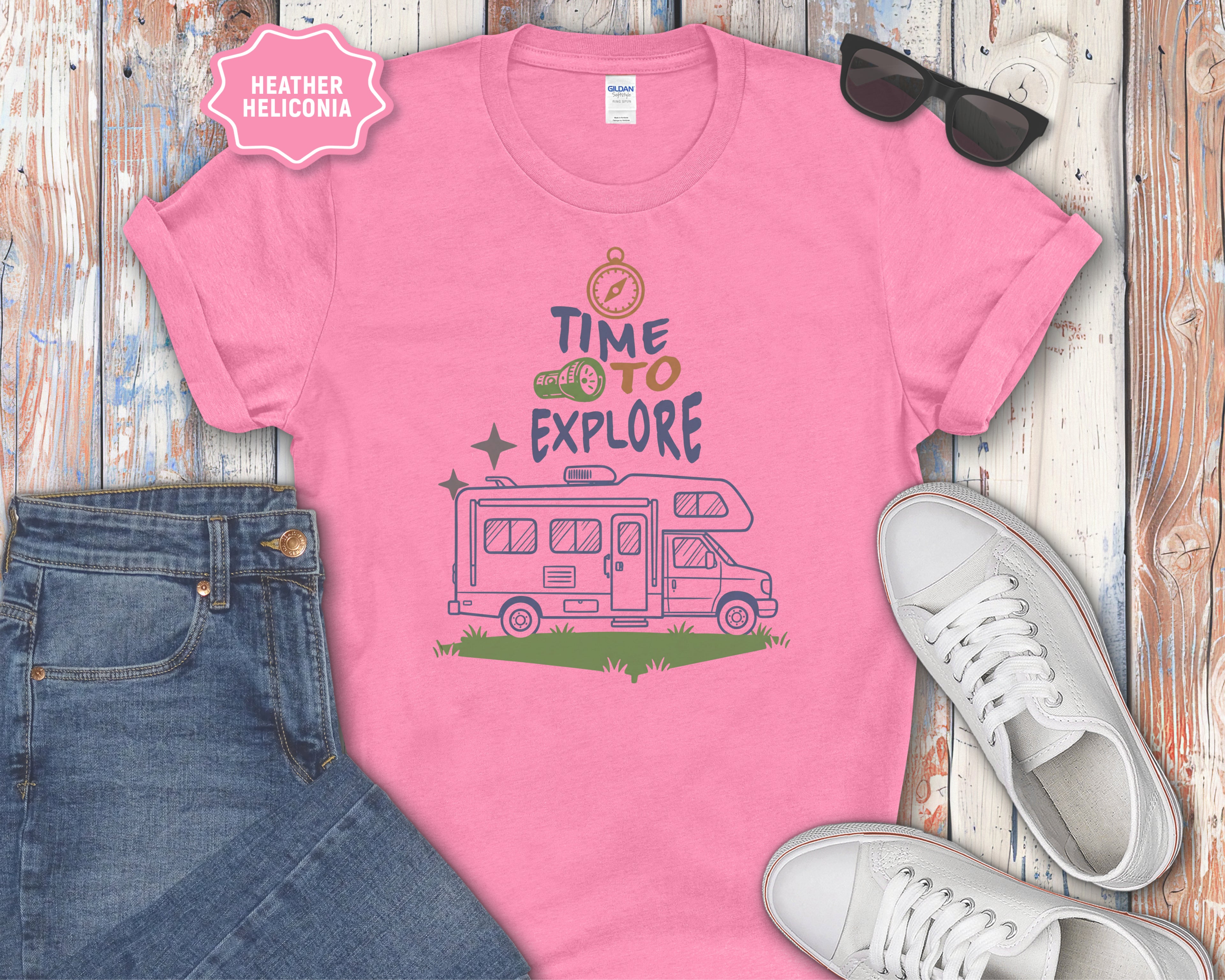 Time to Explore RV Camper T-Shirt | Adventure Campervan Travel Tee