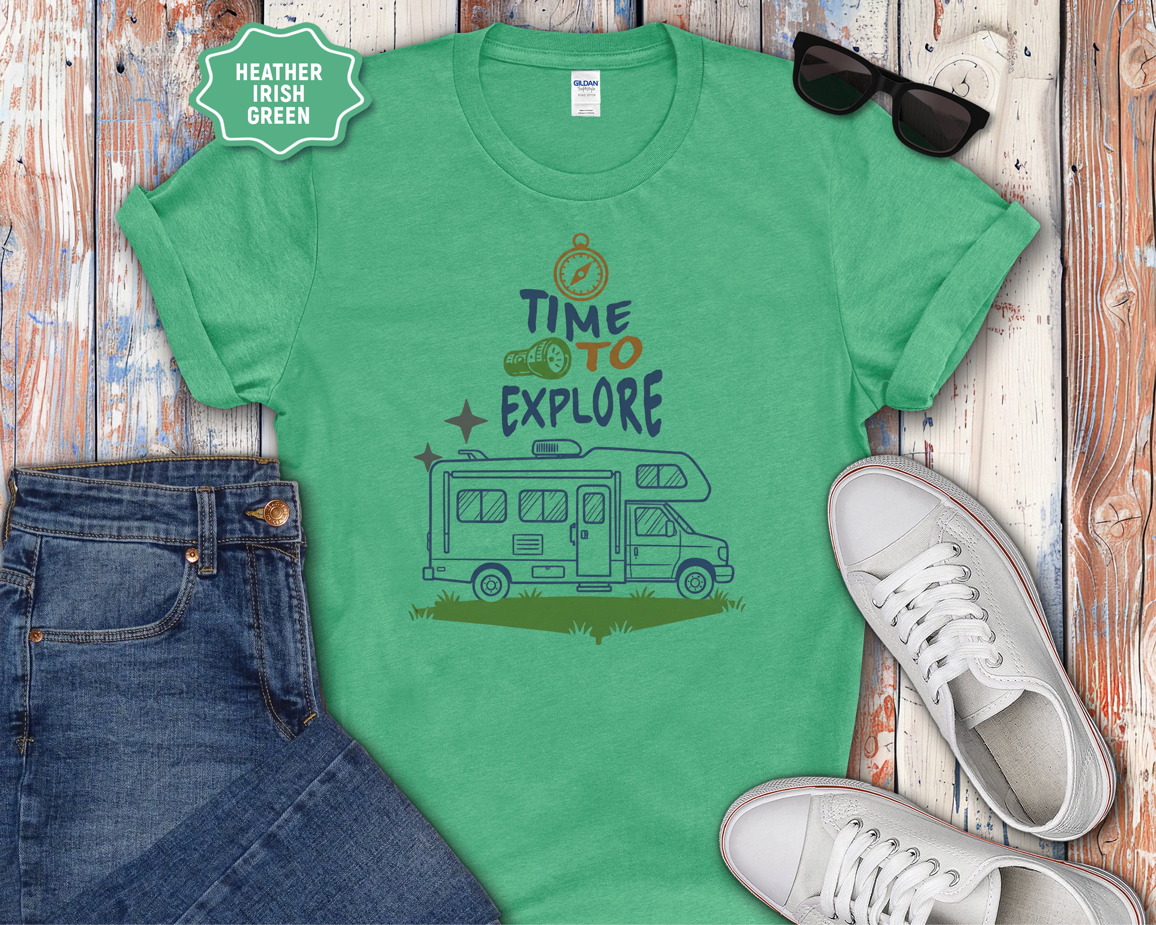 Time to Explore RV Camper T-Shirt | Adventure Campervan Travel Tee