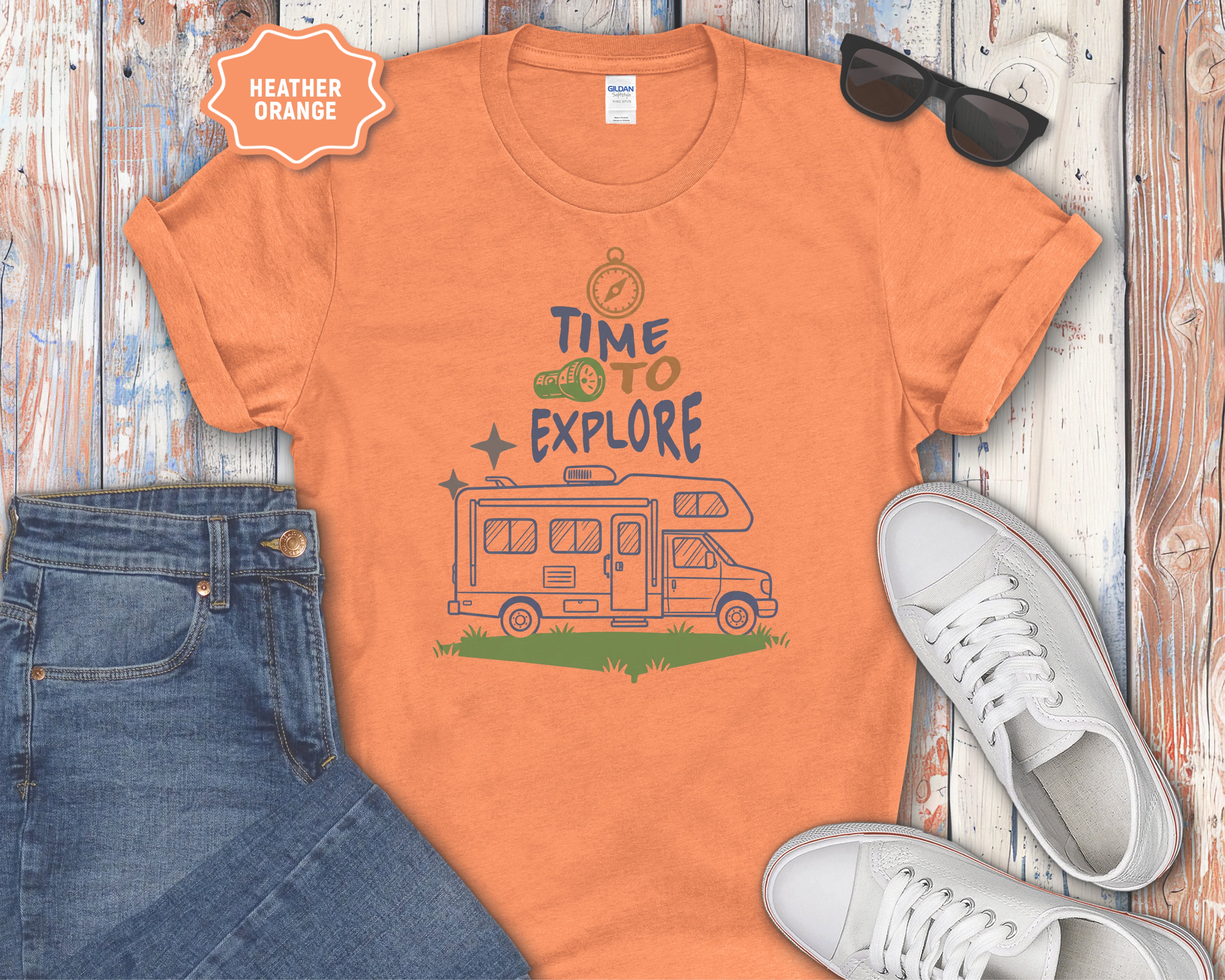 Time to Explore RV Camper T-Shirt | Adventure Campervan Travel Tee