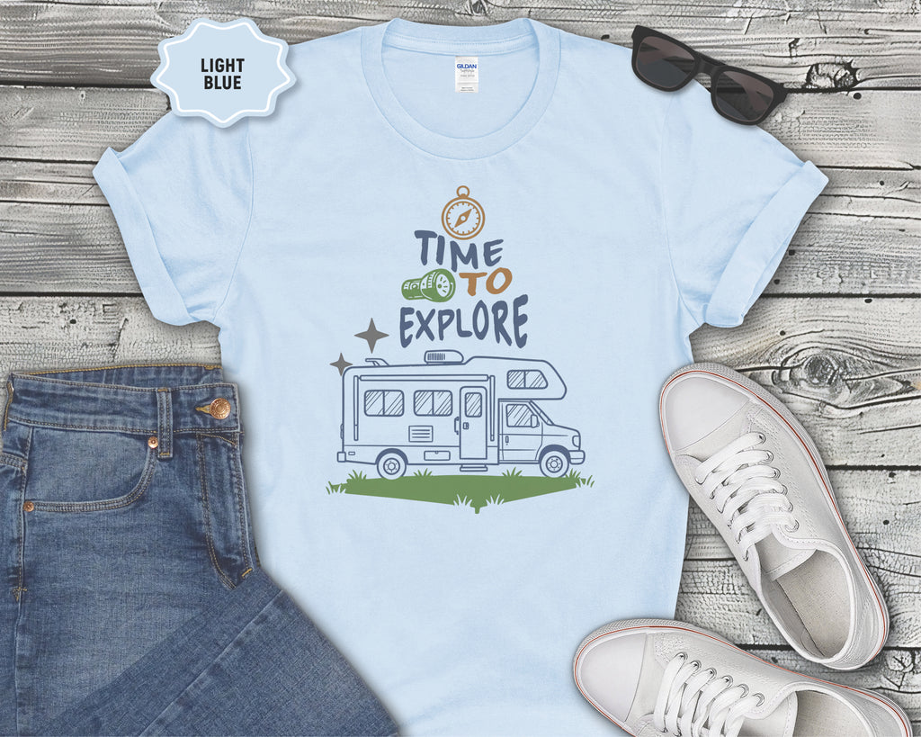 Time to Explore RV Camper T-Shirt | Adventure Campervan Travel Tee