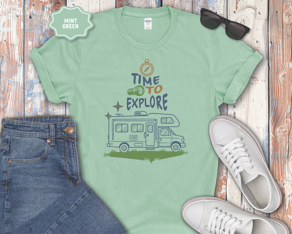 Time to Explore RV Camper T-Shirt | Adventure Campervan Travel Tee