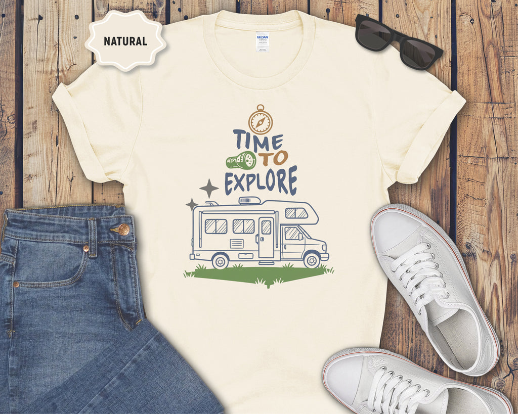 Time to Explore RV Camper T-Shirt | Adventure Campervan Travel Tee