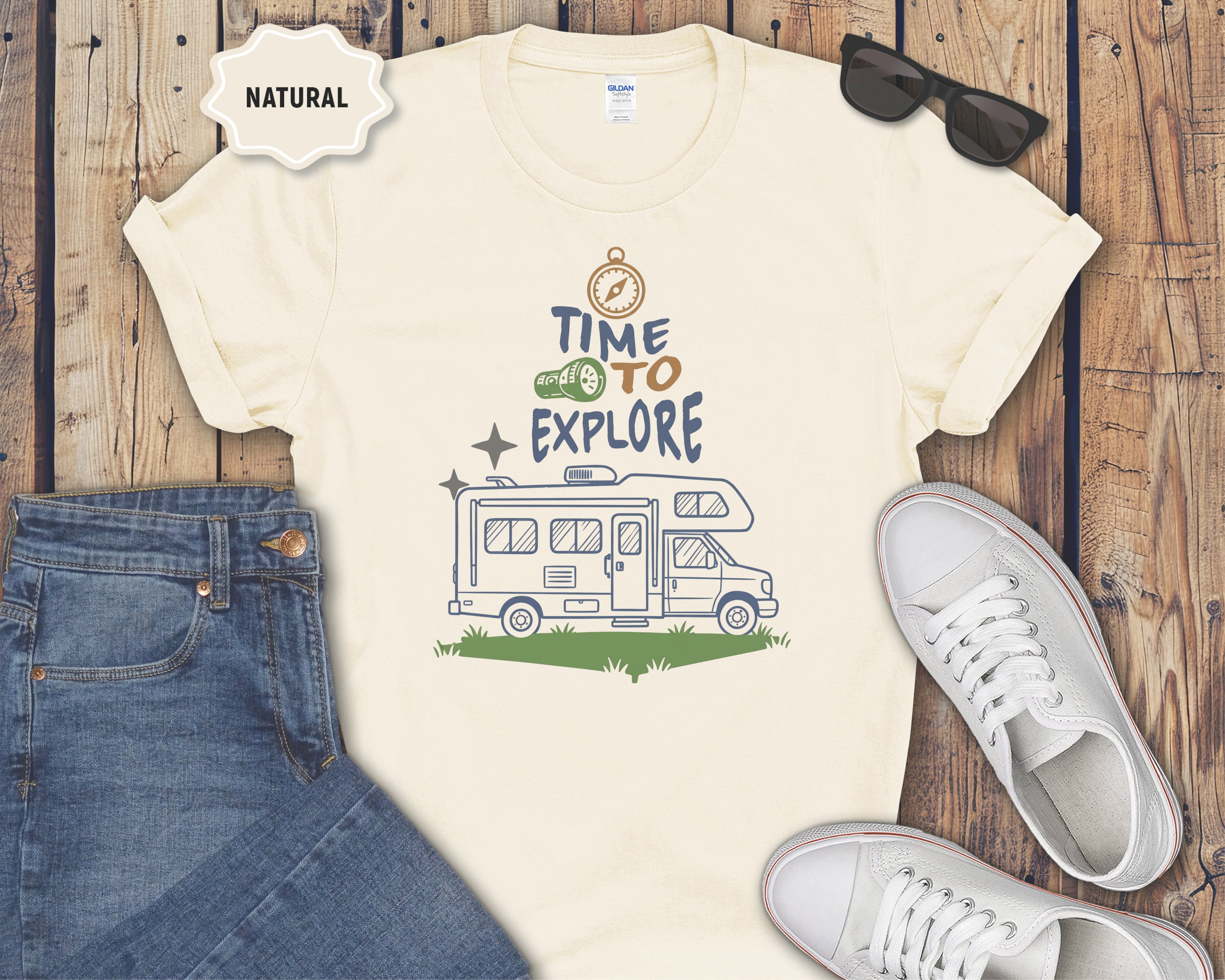 Time to Explore RV Camper T-Shirt | Adventure Campervan Travel Tee