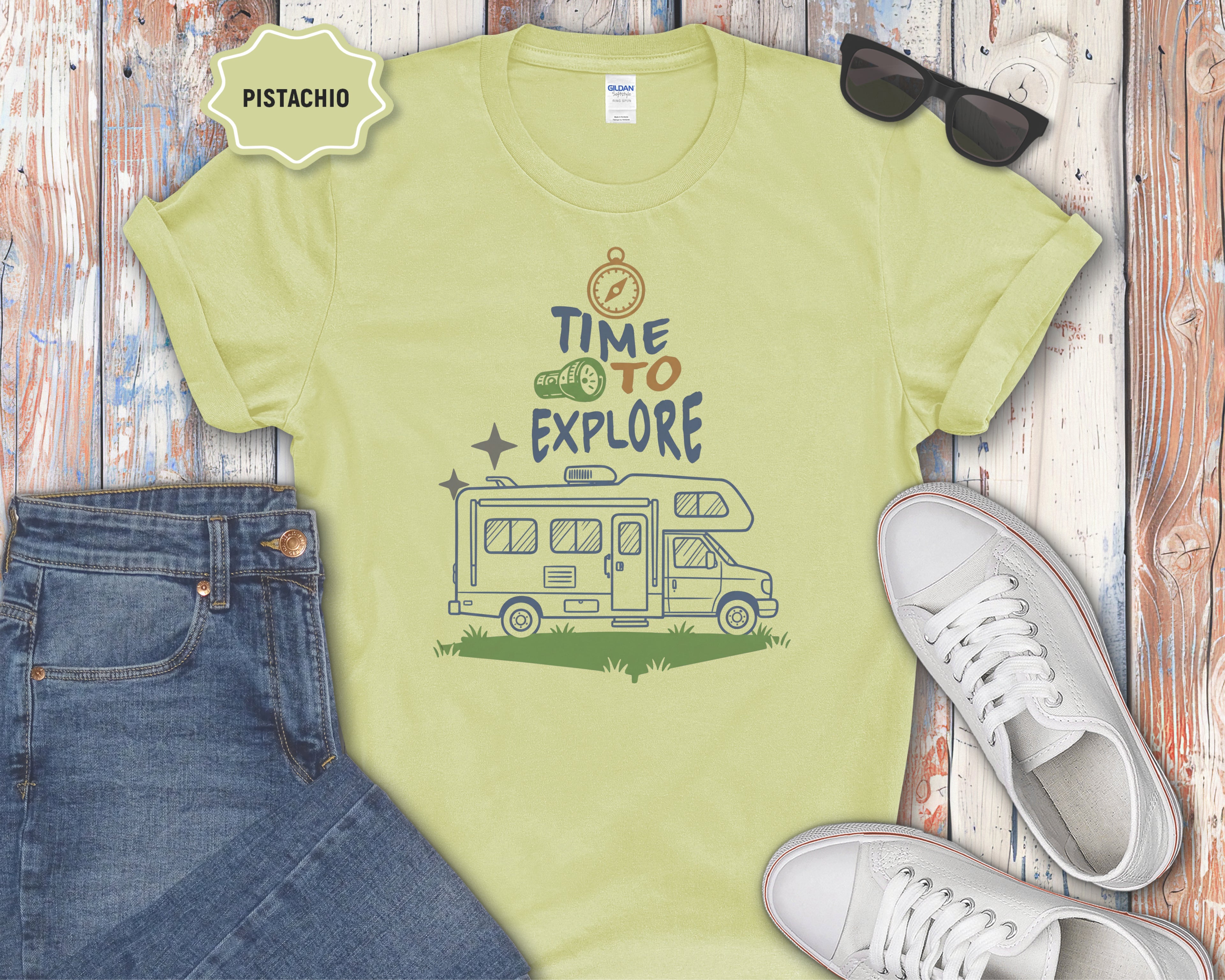 Time to Explore RV Camper T-Shirt | Adventure Campervan Travel Tee