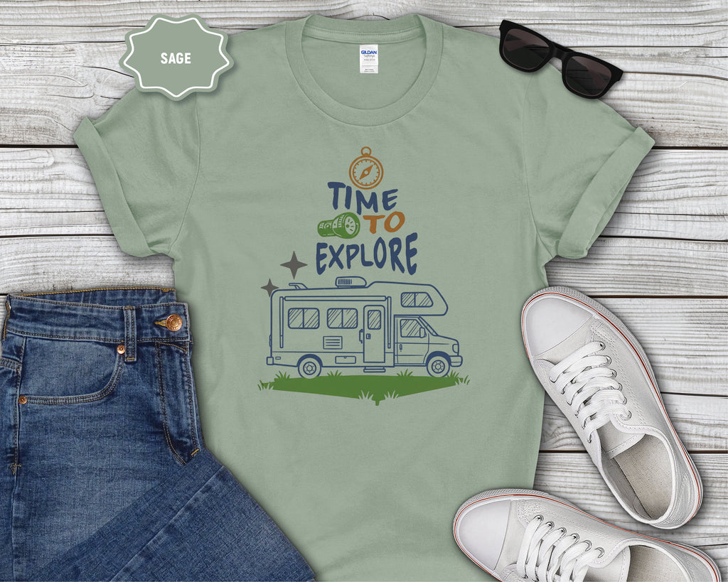 Time to Explore RV Camper T-Shirt | Adventure Campervan Travel Tee
