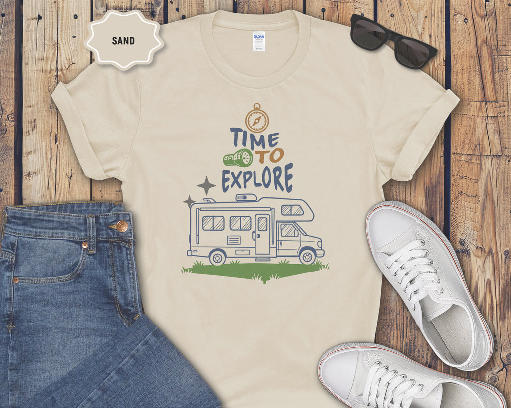 Time to Explore RV Camper T-Shirt | Adventure Campervan Travel Tee