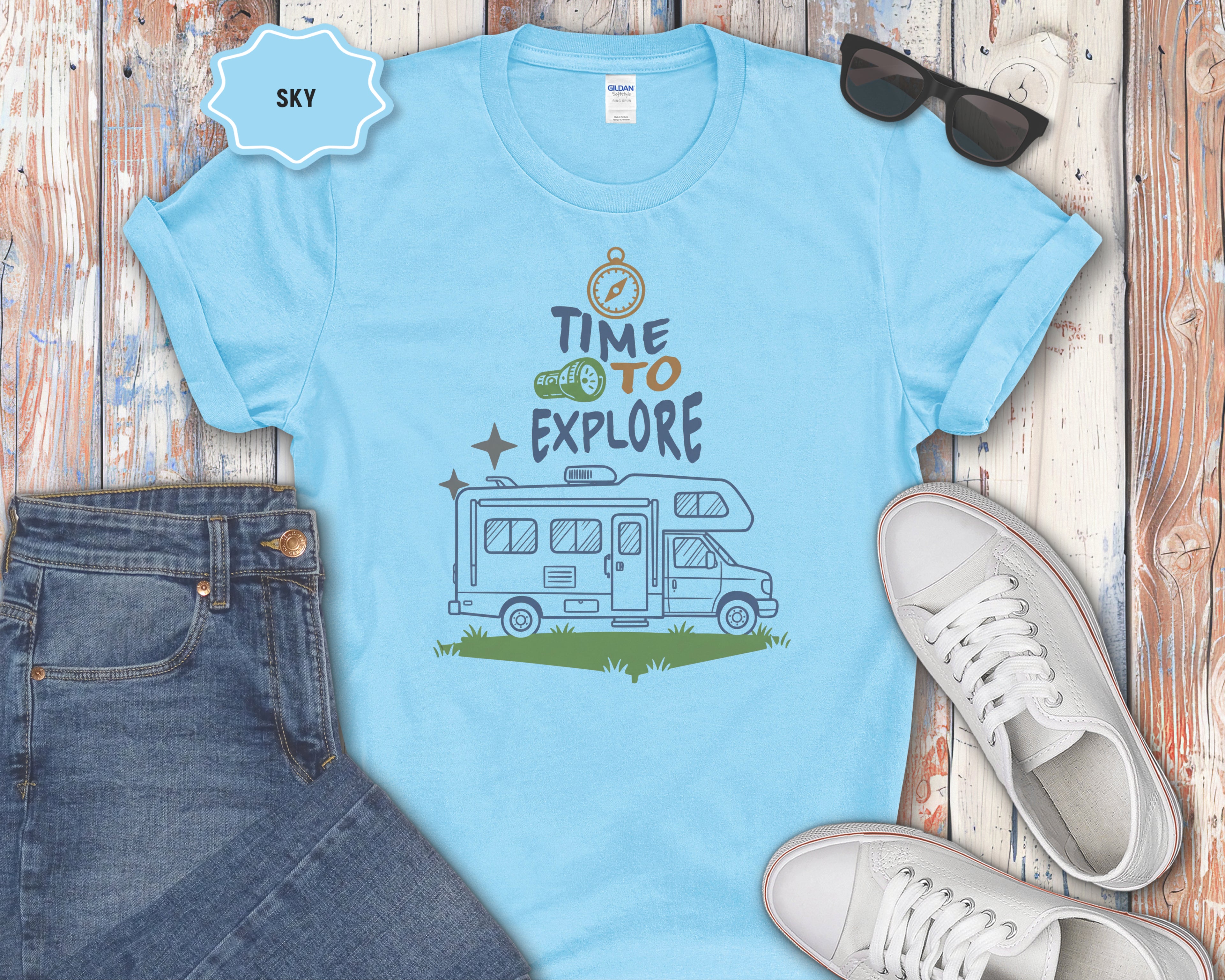 Time to Explore RV Camper T-Shirt | Adventure Campervan Travel Tee