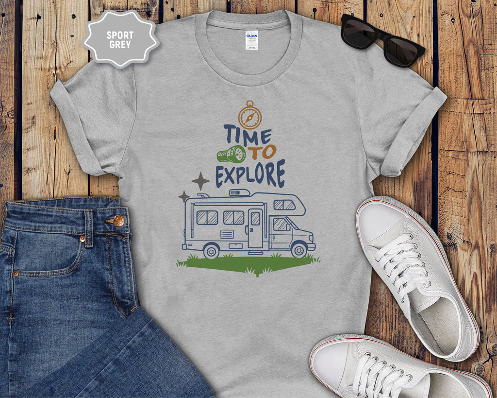 Time to Explore RV Camper T-Shirt | Adventure Campervan Travel Tee