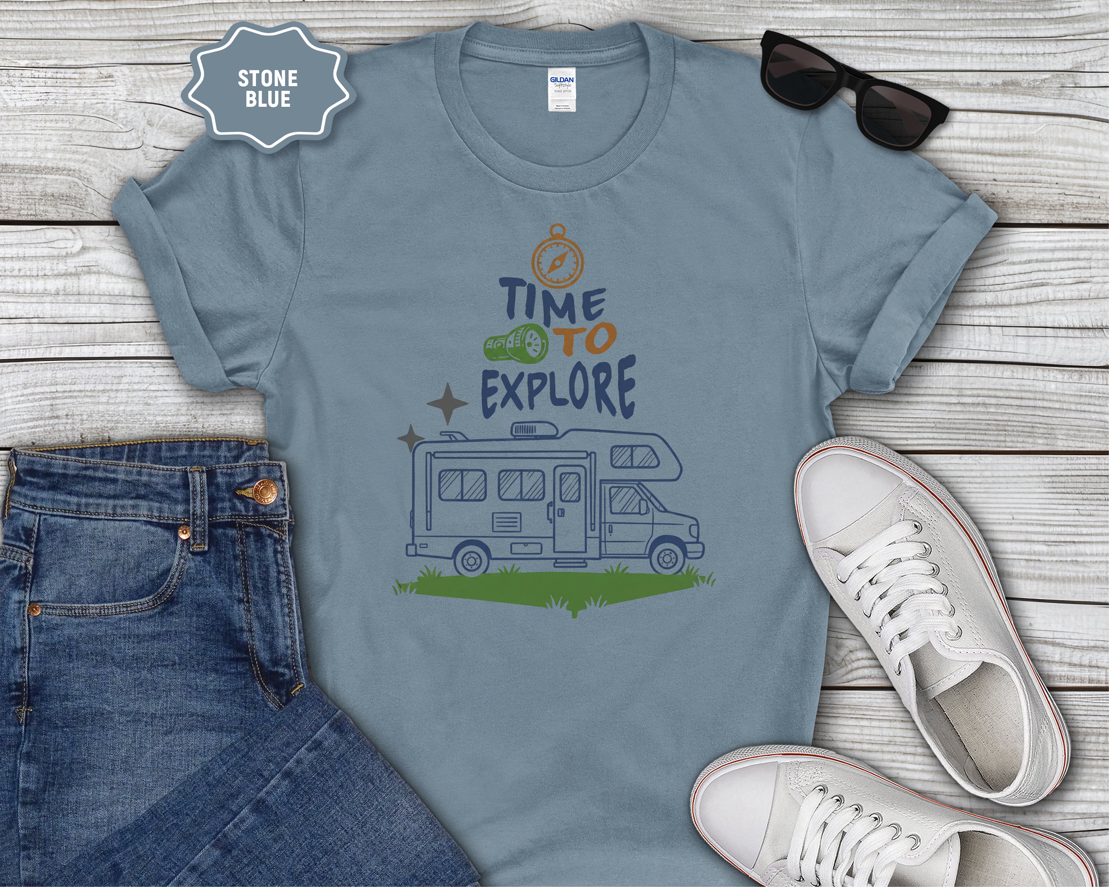 Time to Explore RV Camper T-Shirt | Adventure Campervan Travel Tee