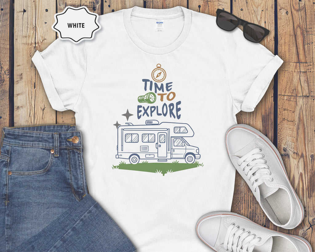 Time to Explore RV Camper T-Shirt | Adventure Campervan Travel Tee