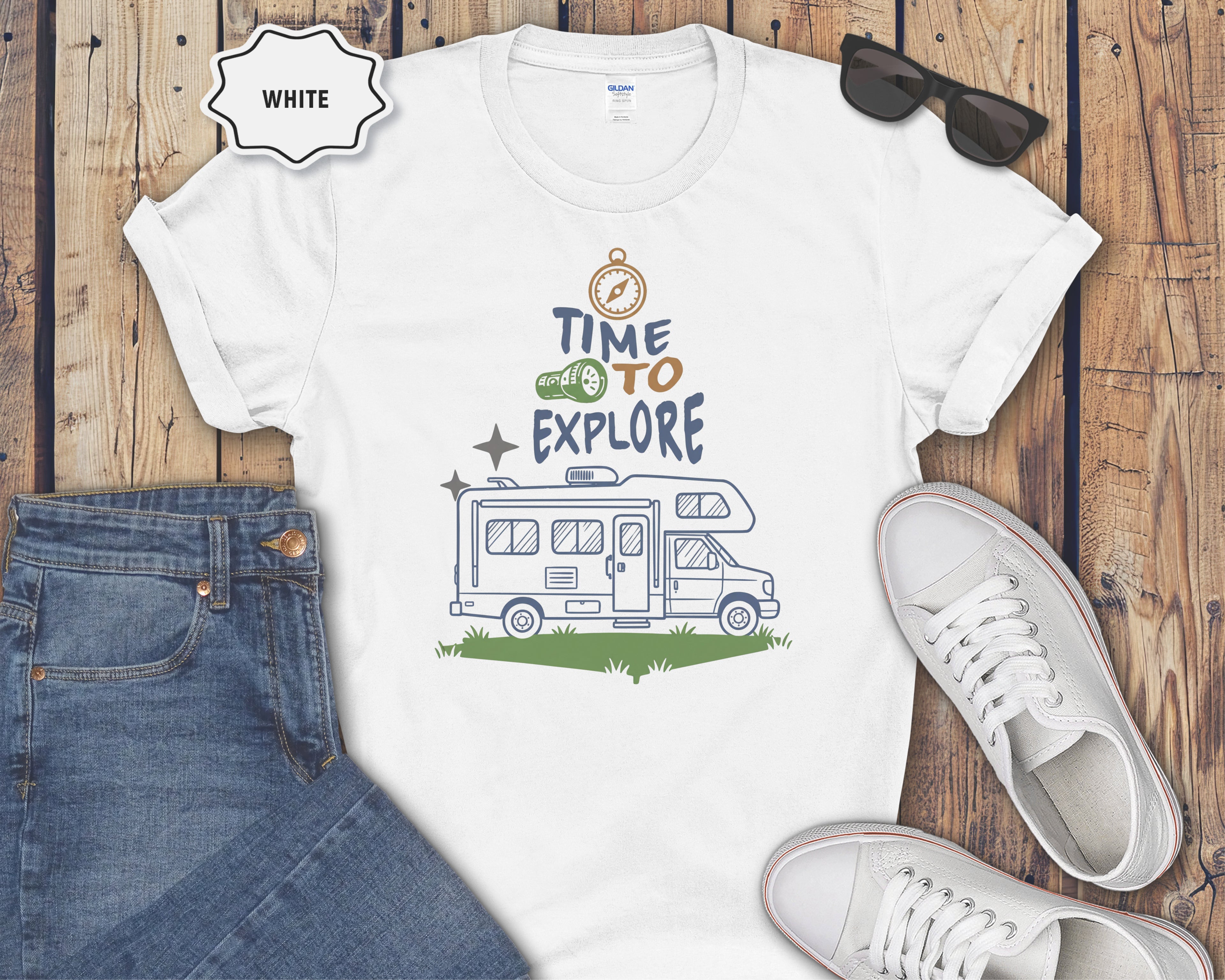 Time to Explore RV Camper T-Shirt | Adventure Campervan Travel Tee