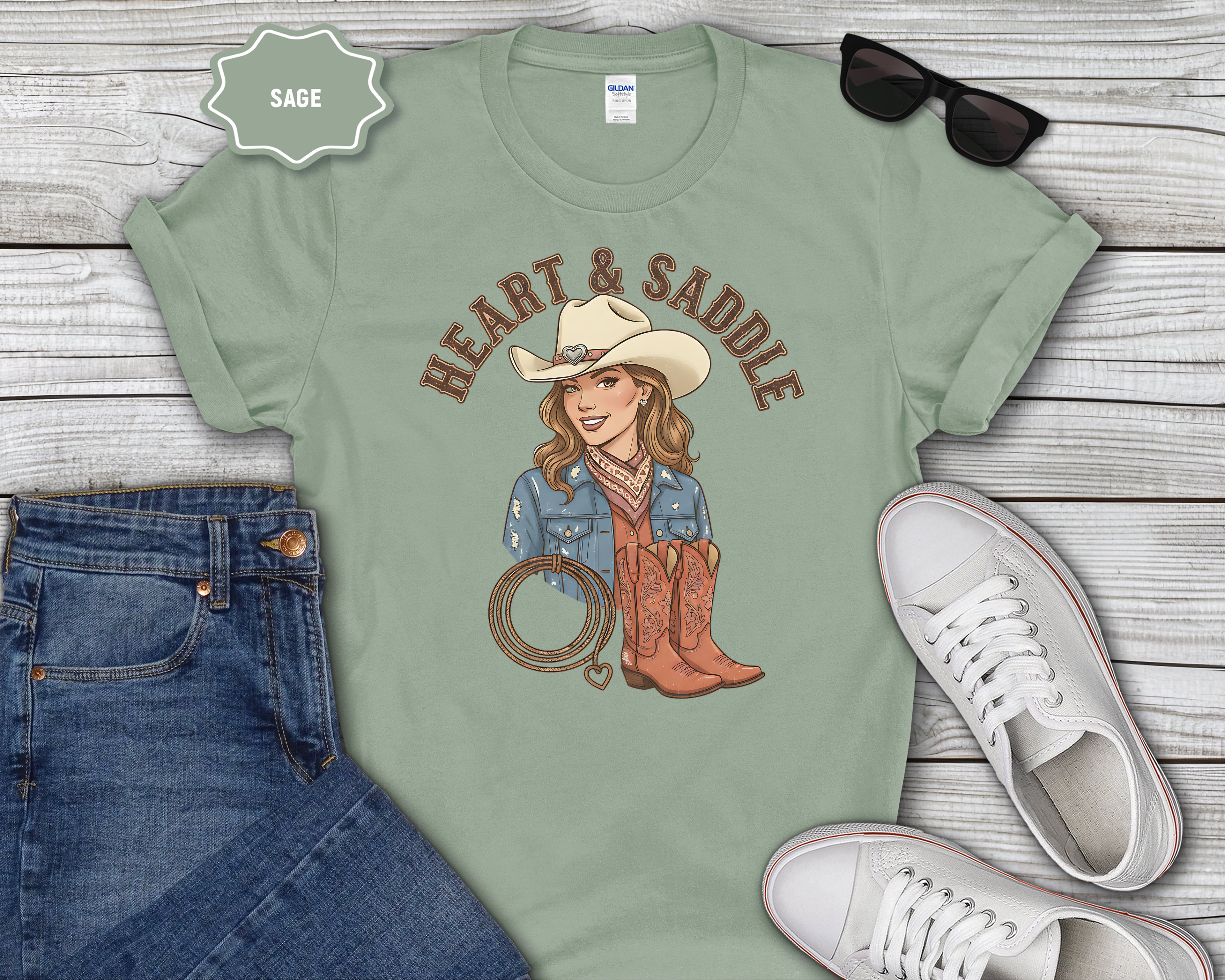 Heart & Saddle Cowgirl T-Shirt — Western Rodeo Graphic Tee