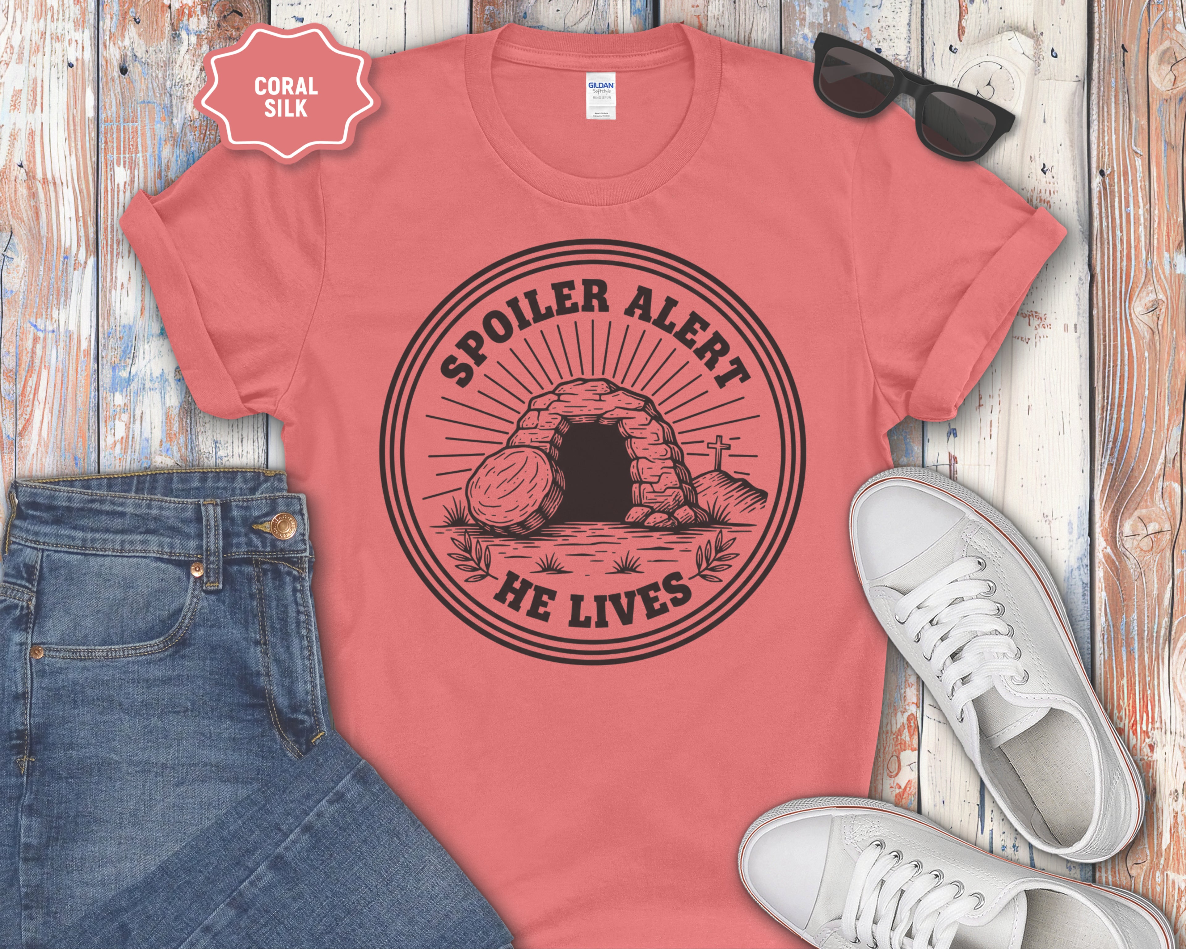 Spoiler Alert He Lives Christian Easter Resurrection Tee