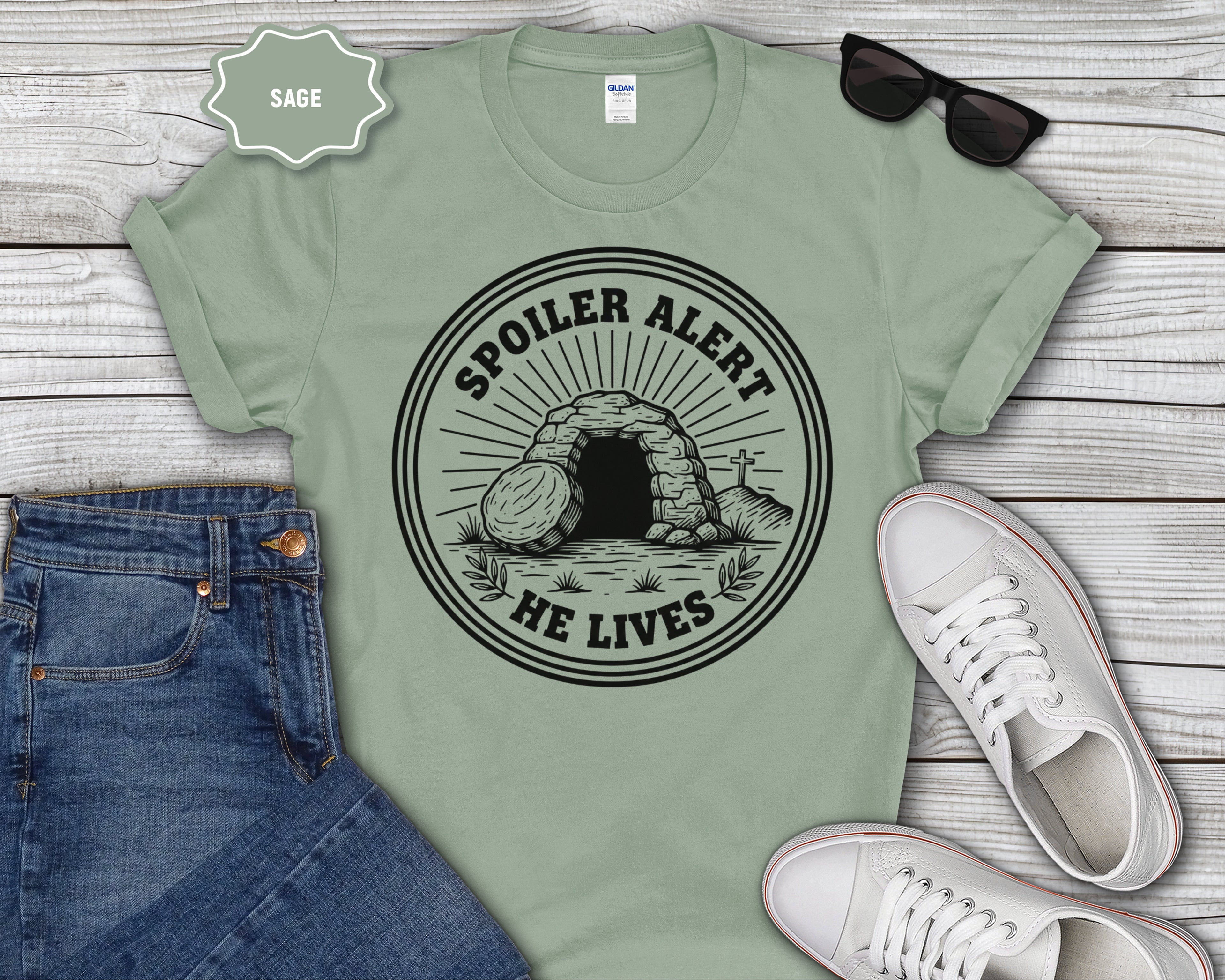 Spoiler Alert He Lives Christian Easter Resurrection Tee
