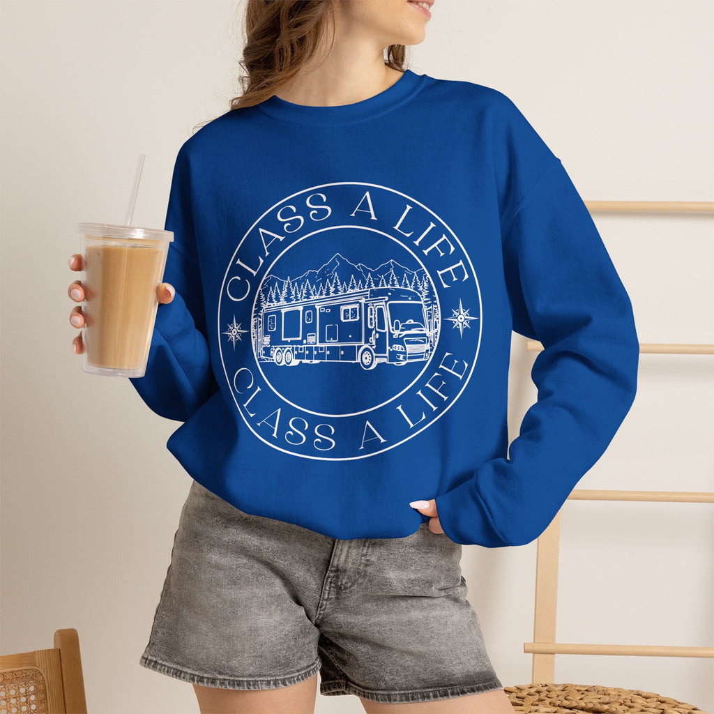 "Class A Life" RV Camper Graphic Crewneck Sweatshirt