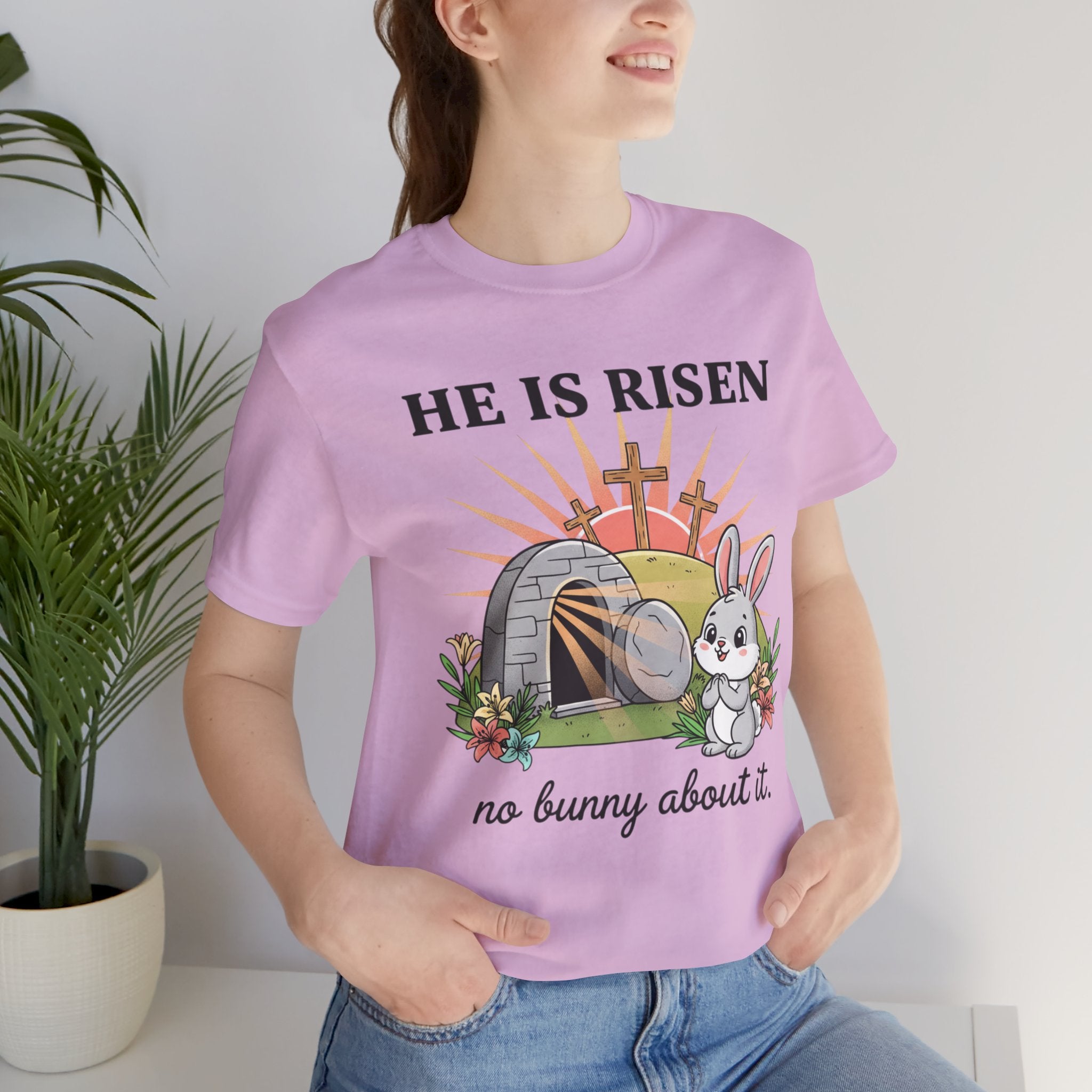 He Is Risen Easter Tee — 'No Bunny About It' Christian Easter T-Shirt