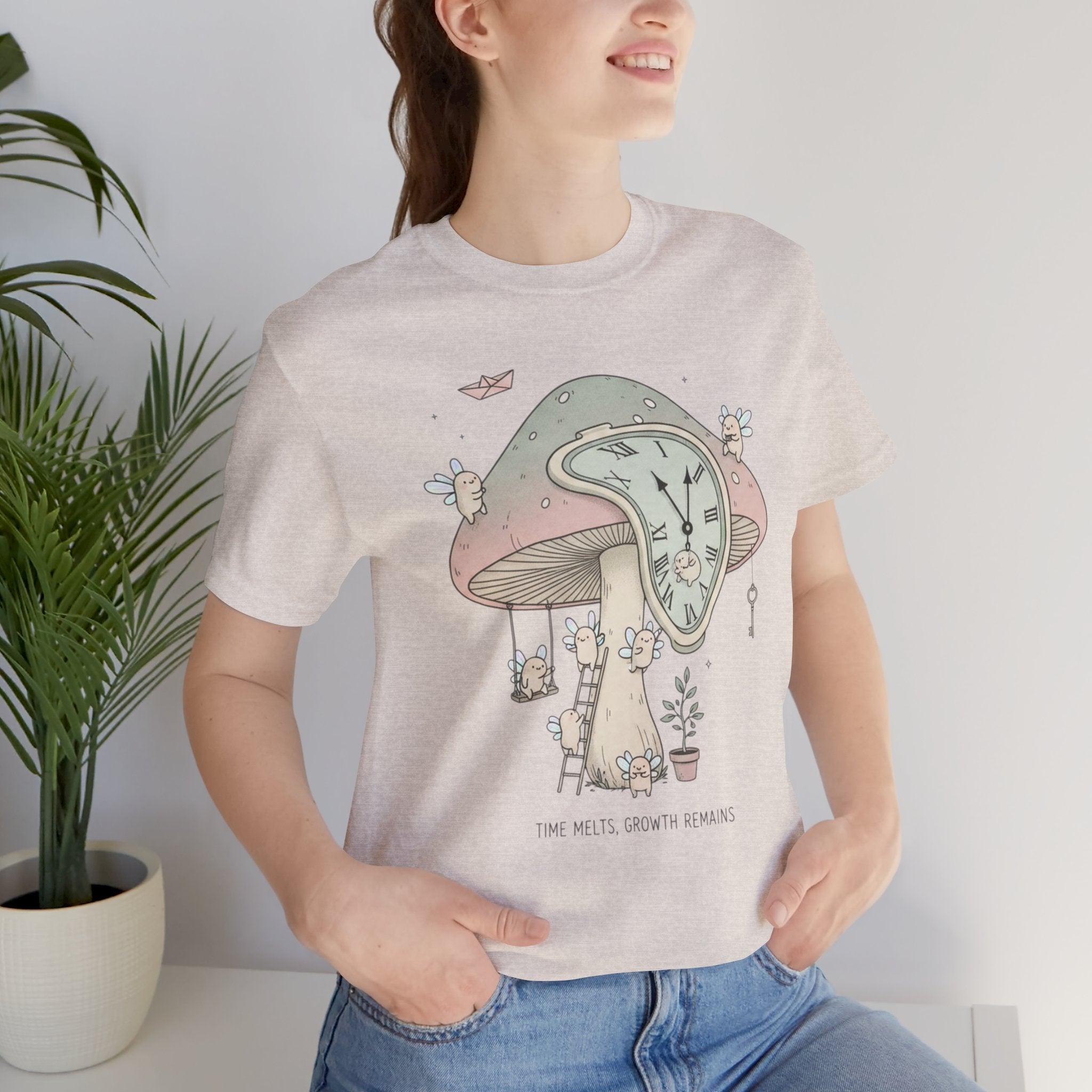 Time Melts, Growth Remains, Mushroom Micro-Surrealism Tee