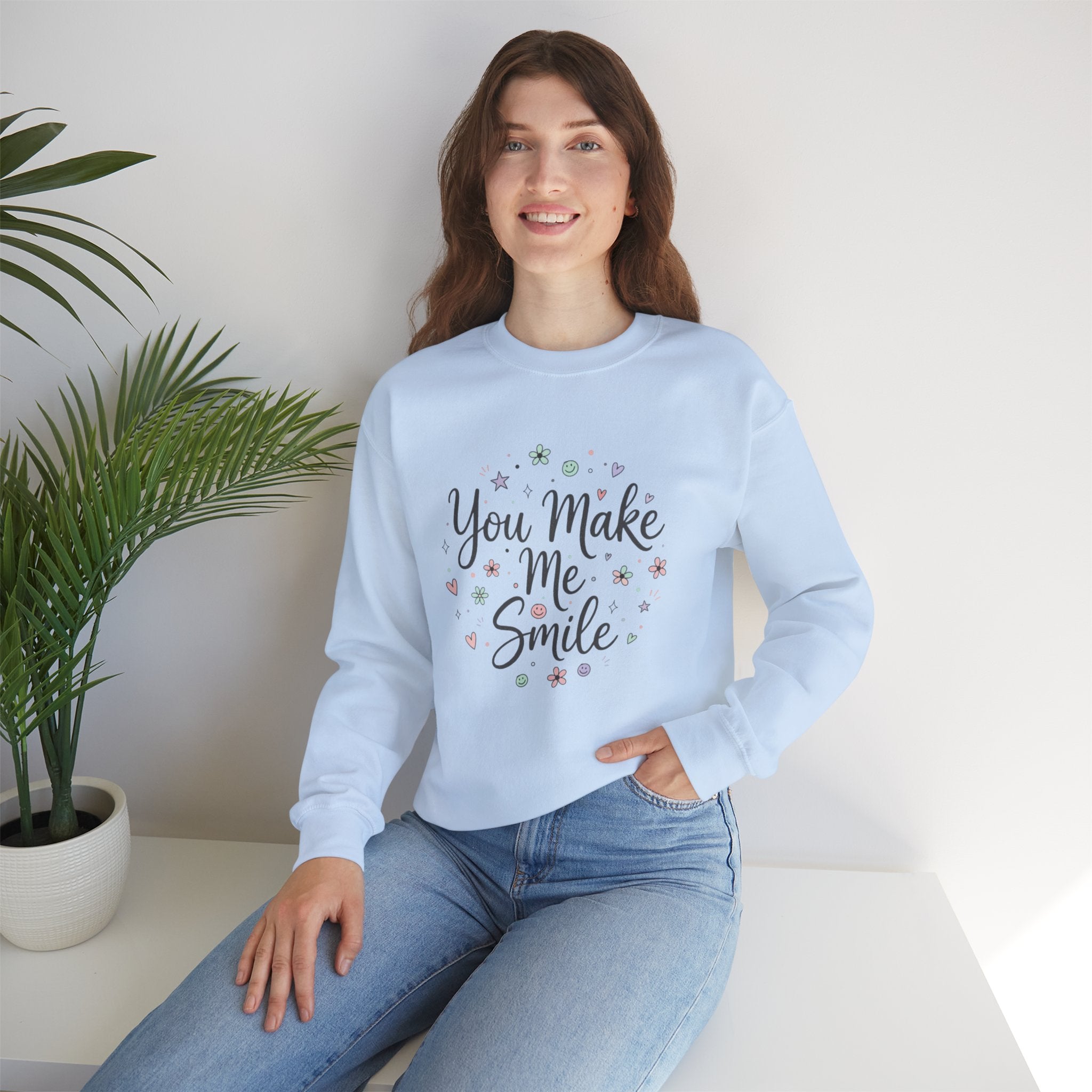 You Make Me Smile Crewneck Sweatshirt | handwritten doodle, sketch aesthetic