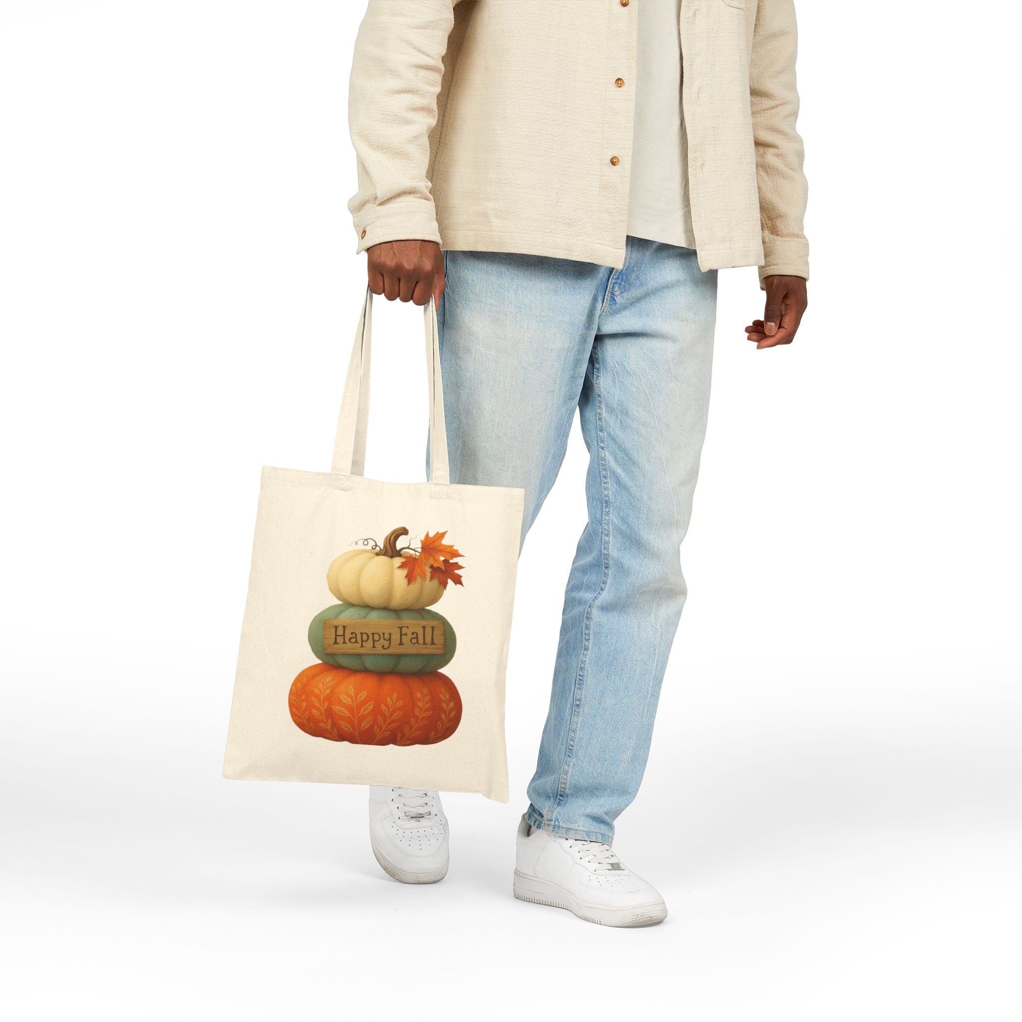 Stacked Pumpkins 'Happy Fall' Autumn Canvas Tote