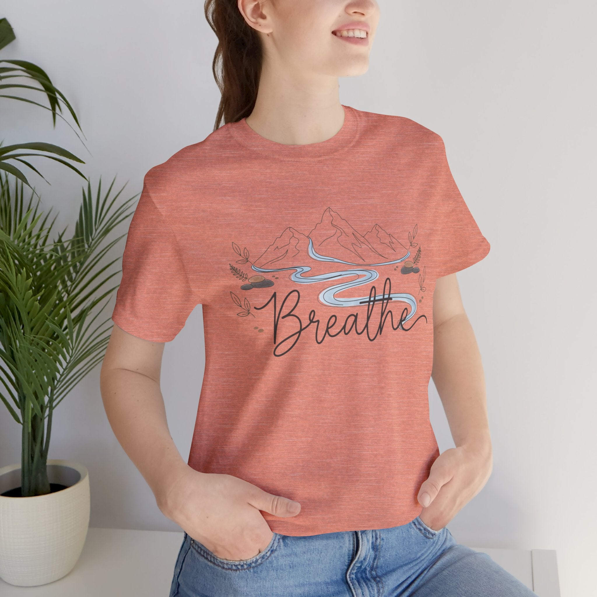 Breathe script tee | Minimal forest motif, moon phase nature vibes