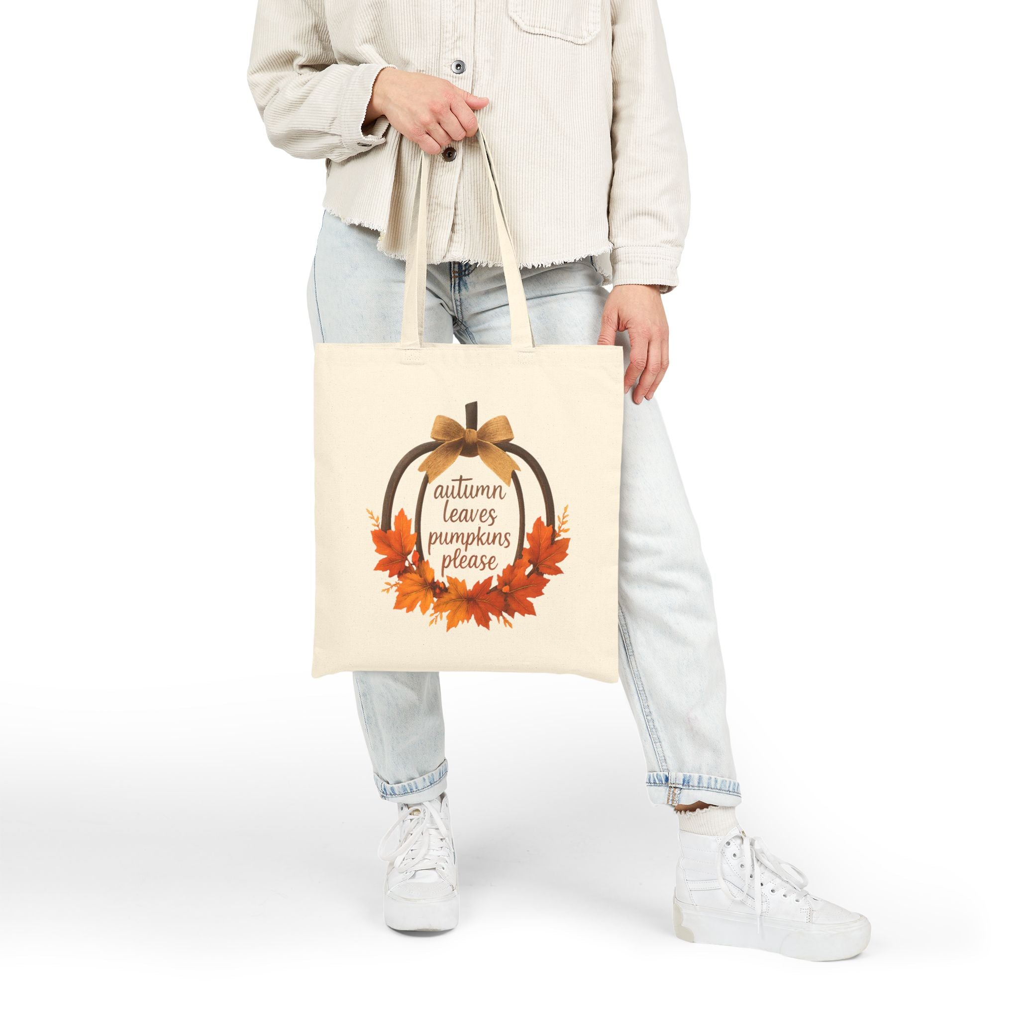 “Autumn Leaves & Pumpkins Please” Fall Canvas Grocery Tote