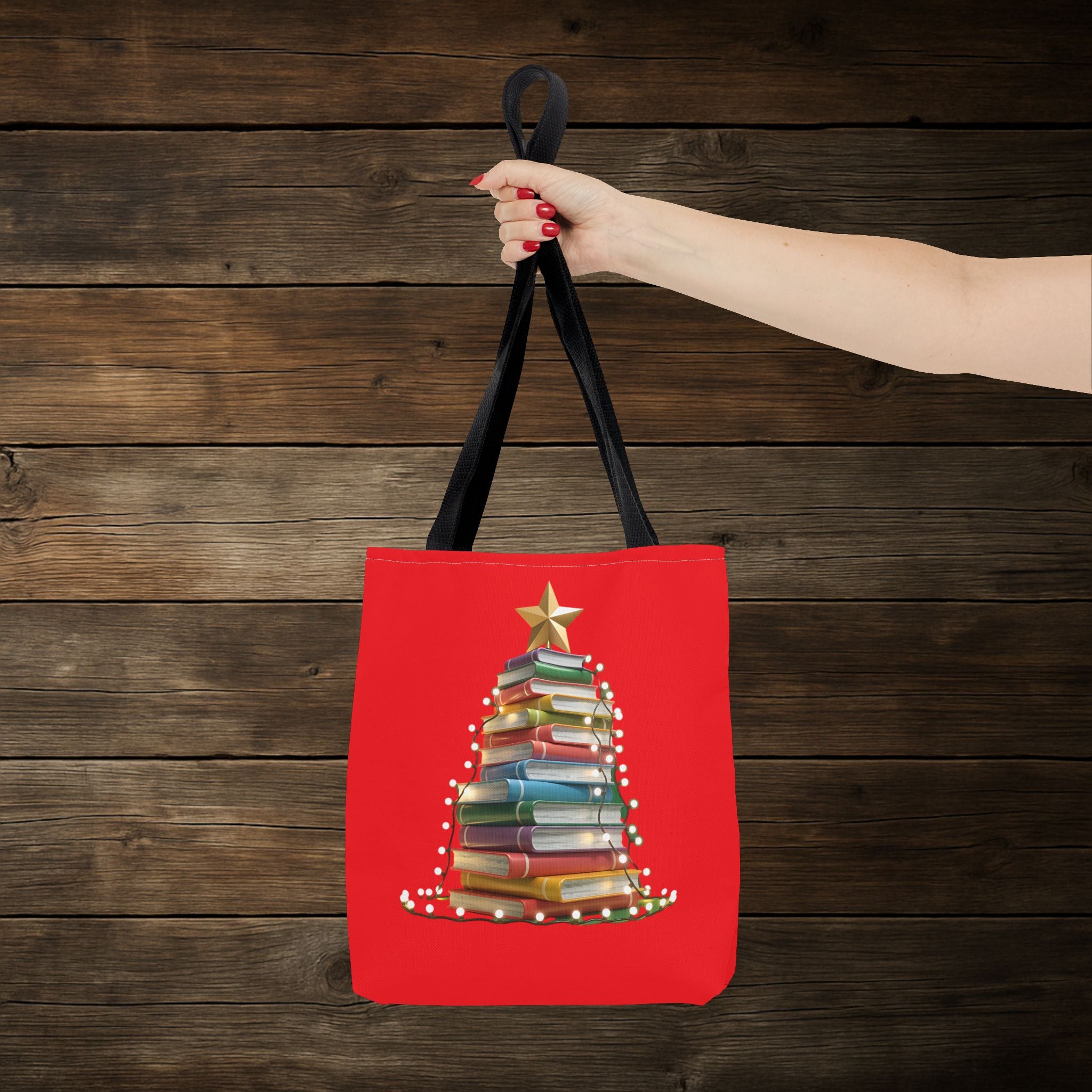Library Book Christmas Tree Tote, Holiday Shopping Bag