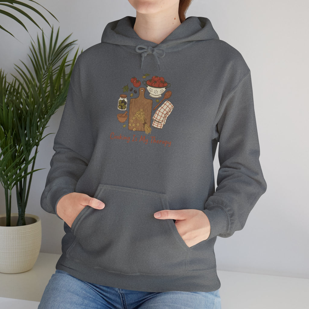 Cooking Is My Therapy Hoodie — Chef Apron-Inspired Comfort Sweatshirt