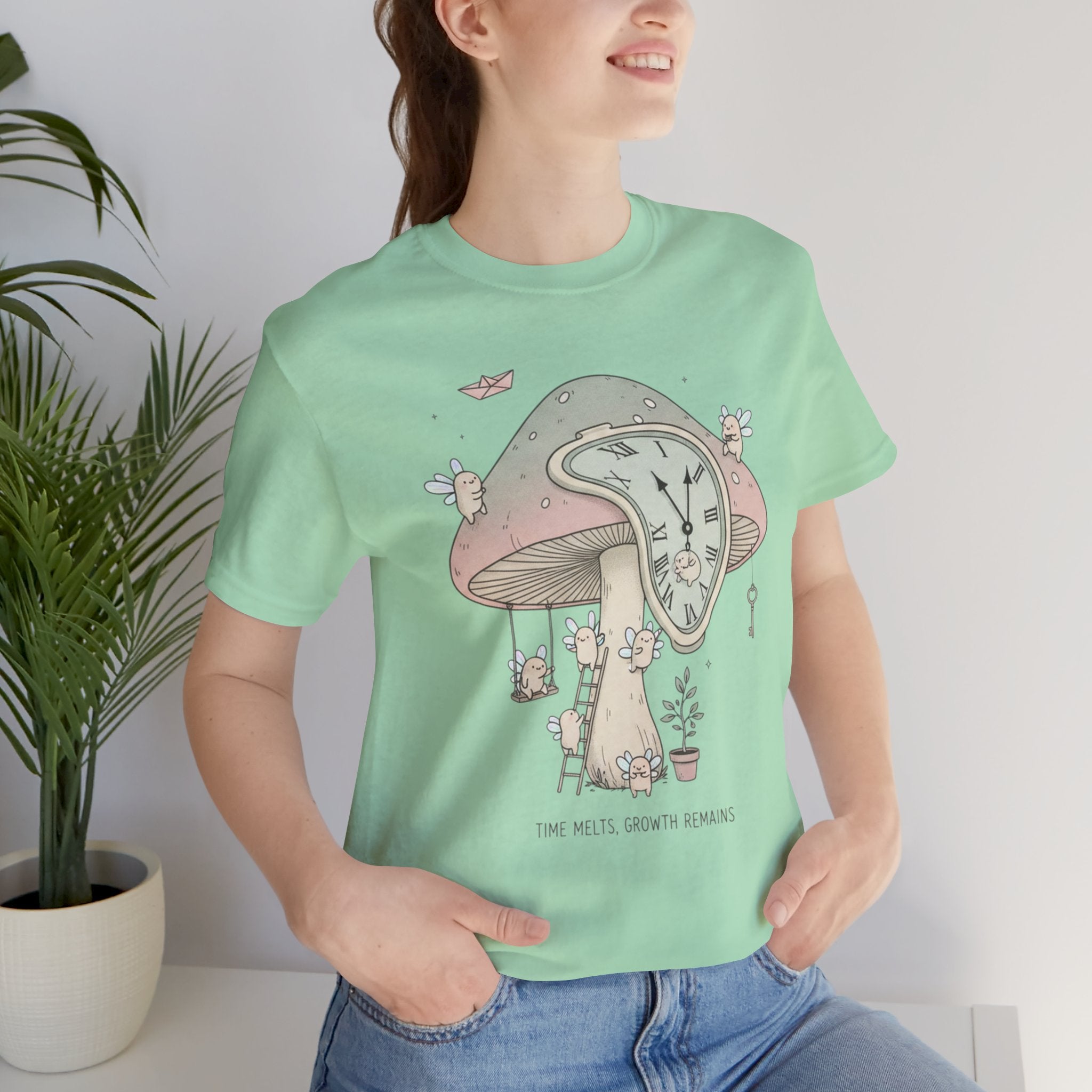 Time Melts, Growth Remains, Mushroom Micro-Surrealism Tee
