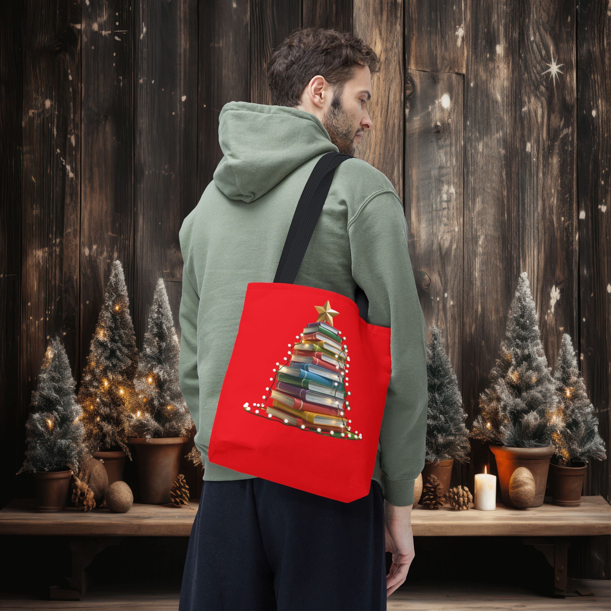 Library Book Christmas Tree Tote, Holiday Shopping Bag