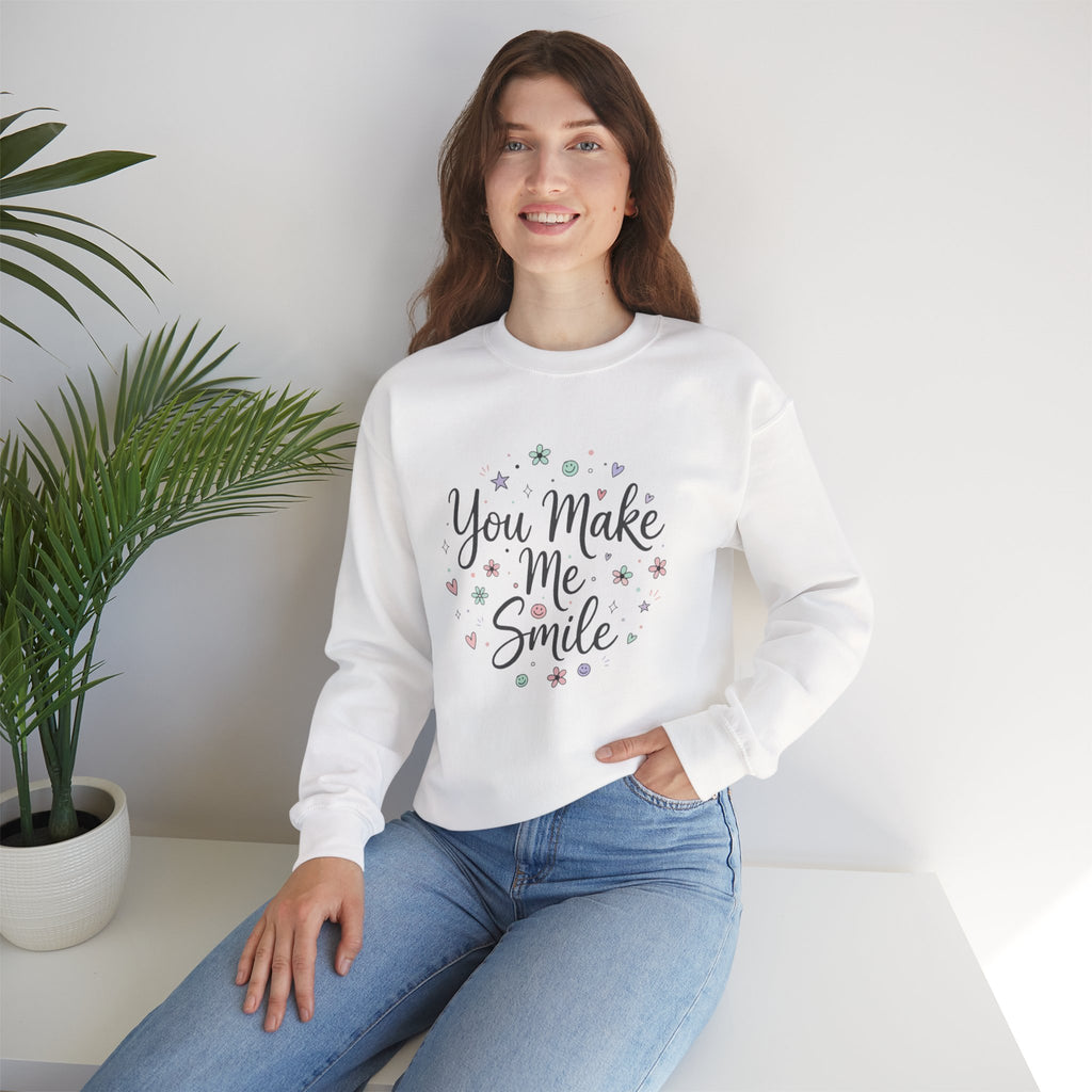 You Make Me Smile Crewneck Sweatshirt | handwritten doodle, sketch aesthetic