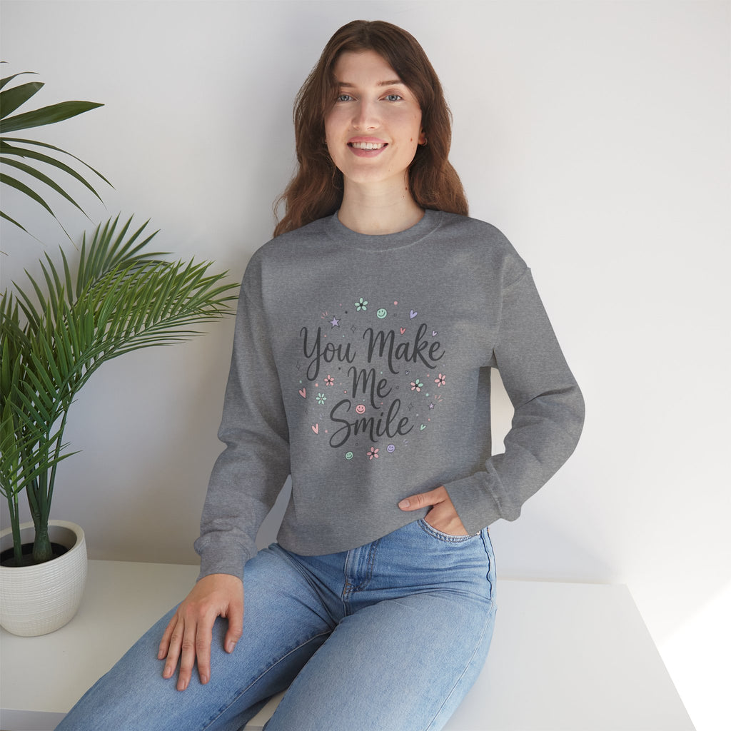 You Make Me Smile Crewneck Sweatshirt | handwritten doodle, sketch aesthetic