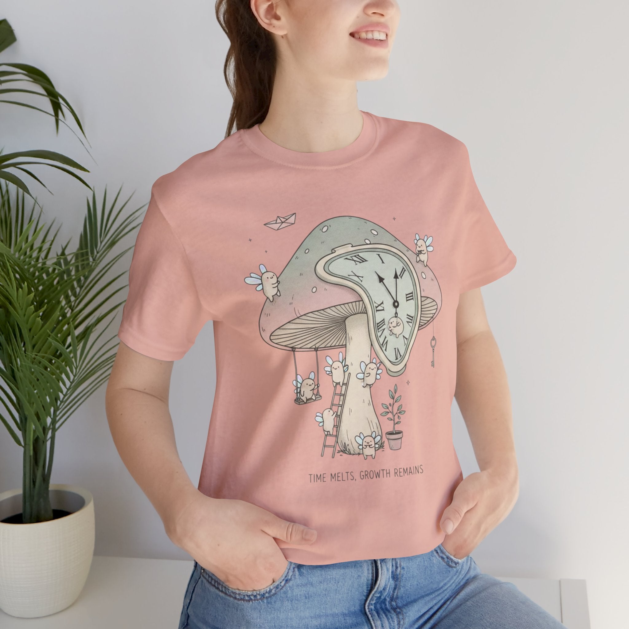 Time Melts, Growth Remains, Mushroom Micro-Surrealism Tee