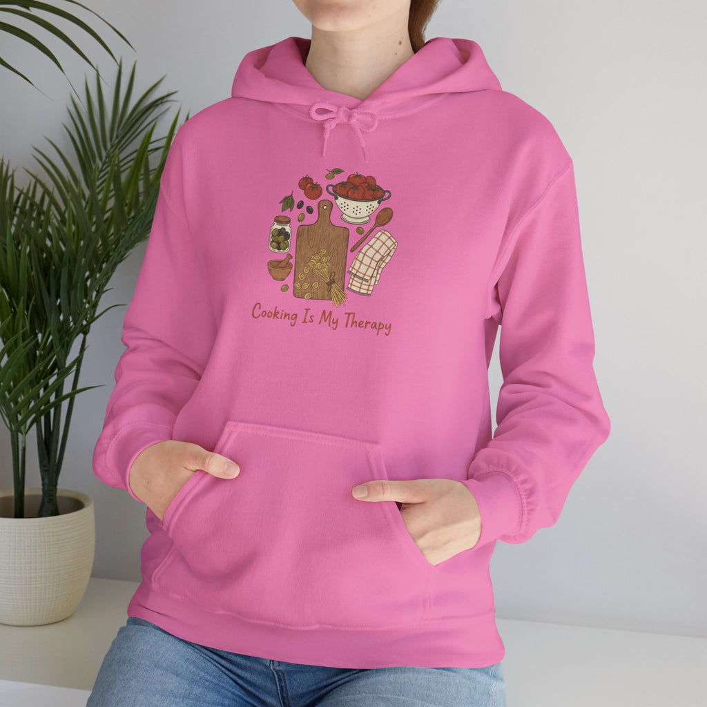 Cooking Is My Therapy Hoodie — Chef Apron-Inspired Comfort Sweatshirt
