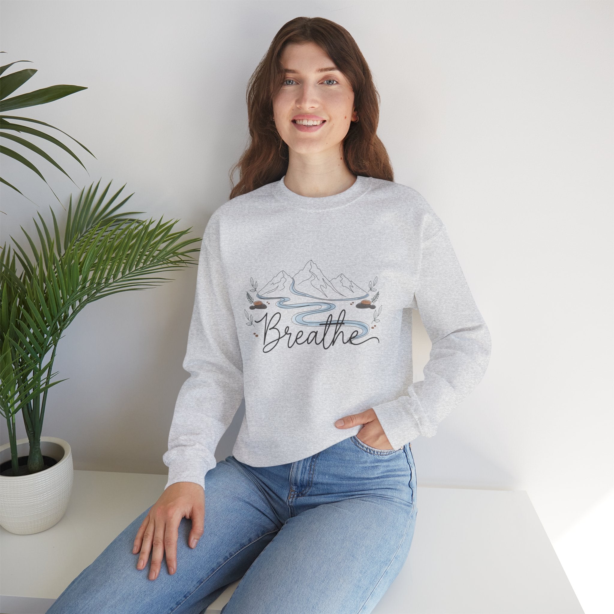 Breathe Mountain Line Sweatshirt | nature vibes, moon phase minimal