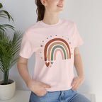 Retro Earth Tone Rainbow Tee — Cute Heart & Stars Graphic T-Shirt